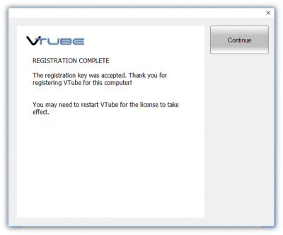 Vtube registration screen - registration - Registration Complete.png