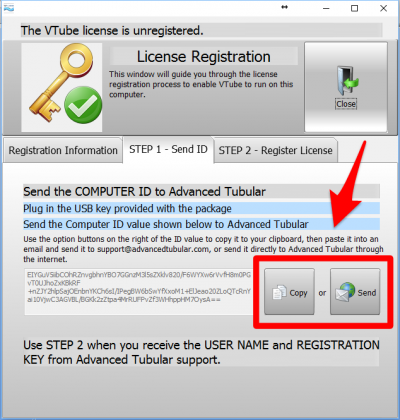 Vtube registration screen - registration send ID - click on Copy or Send.png